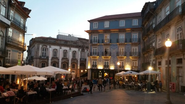 Colourful downtown Porto, Portugal in the evening