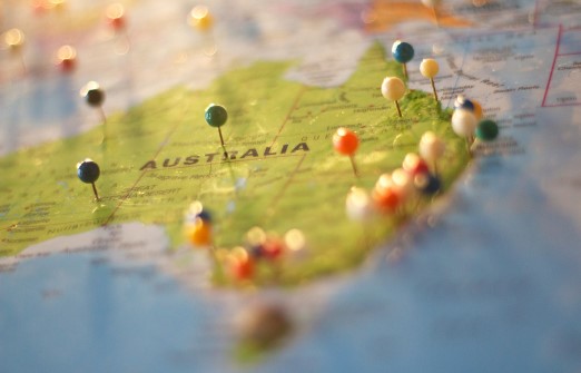 Map of Australia with pins showing possible retirement locations