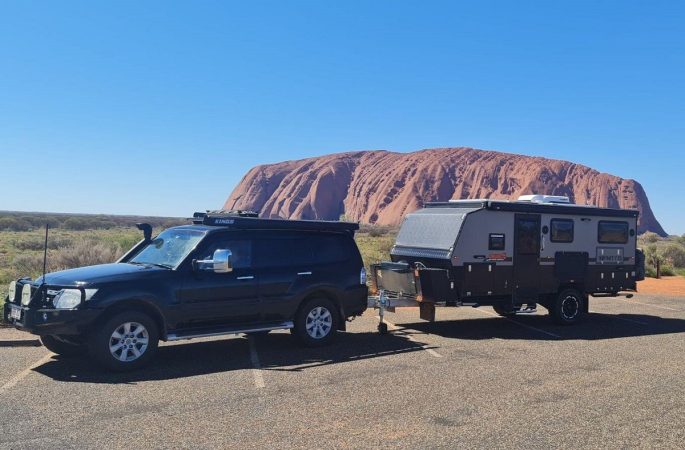 JAWA Camper stopped at Uluru while on Australian road trip